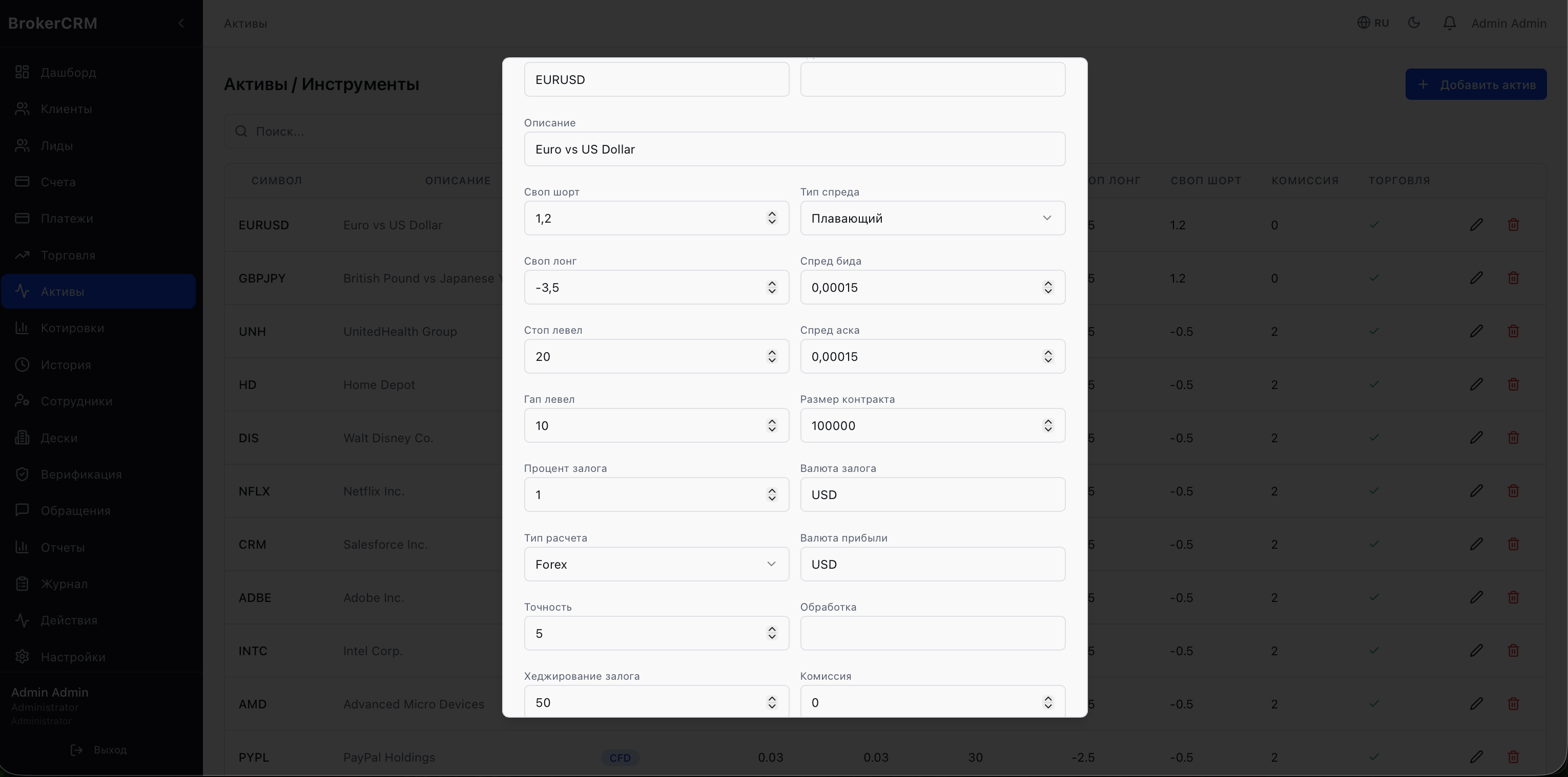 Котировки — редактирование